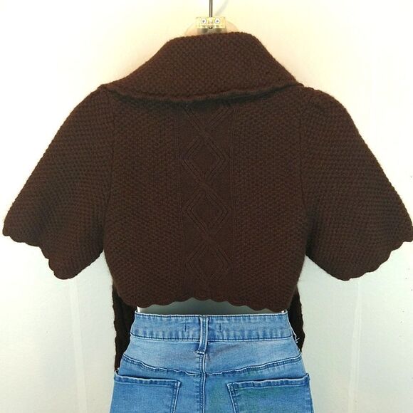 Anthropologie sleeping on snow  brown Wool/ Angora cable knit sweater Vest sz XS - Picture 8 of 13
